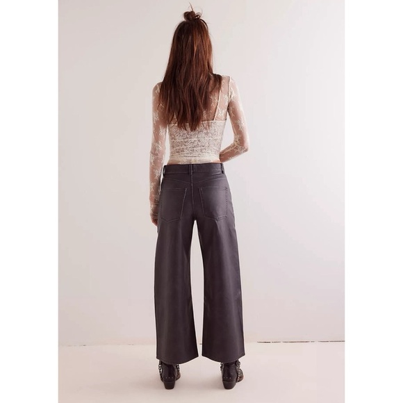 NWT Free People We The Free Misha Vegan Leather Pants Barrel Wide Leg Jeans 28 - Picture 7 of 9